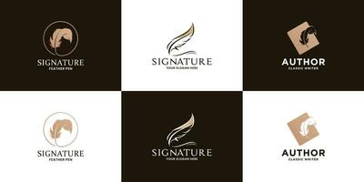 Signature plume stylo logo conception collection vecteur