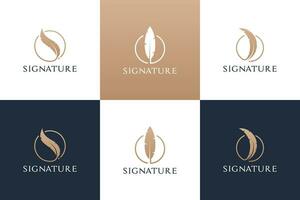 ensemble de d'or penne Signature logo conception. plume stylo logo collection. vecteur