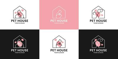 ensemble de animal de compagnie loger, animal de compagnie boutique logo conception collection. lapin et chat combinaison dans le maison vecteur
