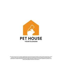 animal de compagnie loger, animal de compagnie boutique logo conception collection. lapin et chat combinaison dans le maison vecteur