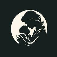 ai généré enfant se soucier monochrome glyphe logo. bien être. maman et fils. mère étreindre tout-petit. conception élément. ai art pour entreprise l'image de marque, maternité et bébé boutique vecteur