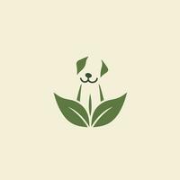 ai généré animal durabilité rempli coloré logo. mignonne chiot forme. vert biologique plante feuilles. conception élément. ai art pour entreprise l'image de marque, animal de compagnie magasin Commencez vecteur