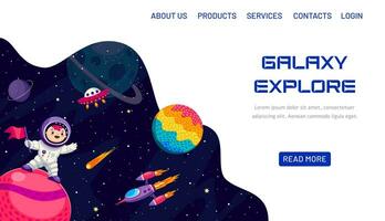 espace galaxie explorer atterrissage page, astronaute, OVNI vecteur