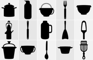 cuisine outils silhouette, cuisine ustensiles silhouette-vecteur silhouette. vecteur