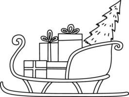 le traîneau est tiré par Père Noël claus. une dessin animé griffonnage représentant un la glace traîneau tirant Père Noël de noël cadeaux. le dessiné à la main dessin animé illustre Père Noël de noël périple avec une traîneau, lié à renne vecteur