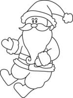 Père Noël claus en portant cadeaux à distribuer à les enfants. Père Noël gentil cœur, joyeux, heureux, saut, dansant. une Facile main tiré griffonnage dessin animé, mignonne pour des gamins sur Noël journée vecteur