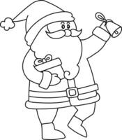 Père Noël claus en portant cadeaux à distribuer à les enfants. Père Noël gentil cœur, joyeux, heureux, saut, dansant. une Facile main tiré griffonnage dessin animé, mignonne pour des gamins sur Noël journée vecteur