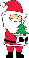 Père Noël claus en portant cadeaux à distribuer à les enfants. Père Noël, une gentil cœur, joyeux esprit, jouit porter une sac de cadeaux. une Facile main tiré dessin animé, mignonne pour des gamins sur Noël journée vecteur