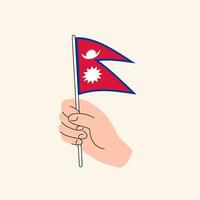 dessin animé main en portant népalais drapeau, isolé vecteur conception.