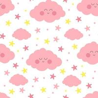 sans couture modèle avec somnolent rose nuage avec rose et Jaune étoiles pour bébé pièce décoration. pour en tissu impression logo signe cartes bannières des gamins mur art conception vecteur illustration