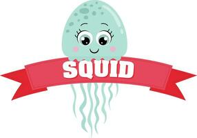 mignonne calamar en portant une ruban bannière avec le mot calamar vecteur