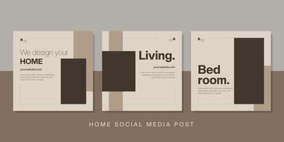 bannière de médias sociaux de vente à domicile élégante et modèle de publication. fond de forme carrée avec une couleur crème marron. illustration vectorielle. vecteur
