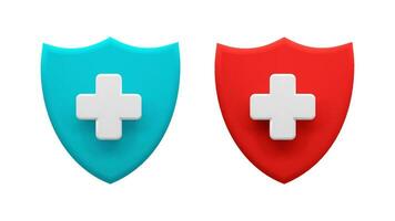 médical protection Boucliers avec traverser symboles dans bleu et rouge. vecteur Stock illustration
