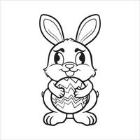 Pâques lapin avec un Pâques œuf. noir et blanc vecteur illustration pour coloration livre ligne art.