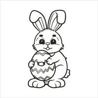 Pâques lapin avec un Pâques œuf. noir et blanc vecteur illustration pour coloration livre ligne art.