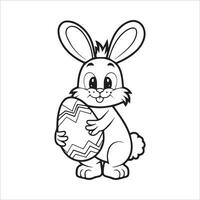 Pâques lapin avec un Pâques œuf. noir et blanc vecteur illustration pour coloration livre ligne art.
