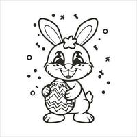 Pâques lapin avec un Pâques œuf. noir et blanc vecteur illustration pour coloration livre ligne art.