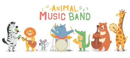 animal les musiciens personnages. marrant animaux jouer musical instruments, les musiciens avec guitare, saxo et maracas, violon des gamins dessin animé vecteur ensemble