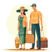 des photos de des couples achat des choses pour cuisine ou relaxant et profiter vie. vecteur illustration sur plat style.