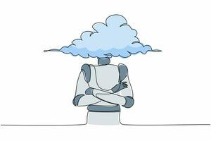 robot de dessin continu à une ligne avec tête vide et nuage à la place. penser à l'idée. organisme cybernétique robot humanoïde. futur développement robotique. illustration graphique vectorielle de conception à une seule ligne vecteur