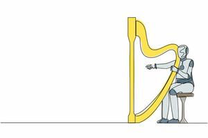 robot de dessin d'une seule ligne assis et jouant de la harpe au festival de musique classique. développement technologique futur. apprentissage automatique par intelligence artificielle. illustration vectorielle de conception de ligne continue vecteur