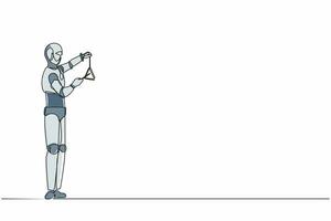musicien robot dessinant une ligne continue jouant un triangle musical sur scène. instrument d'orchestre de musique classique. robot humanoïde cybernétique. futur robotique. illustration vectorielle de conception à une seule ligne vecteur