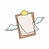 presse-papiers volant à dessin en ligne continue unique avec des ailes. remplir la liste de contrôle sur le bloc-notes. concept d'enquête, de quiz, de liste de tâches ou d'accord. une ligne moderne dessiner illustration vectorielle de conception graphique vecteur