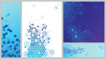 moléculaire structure bannières ensemble. de liaison lignes et des points, hexagones abstrait technologie Contexte. science réseau vecteur