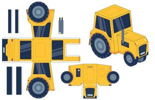 tracteur papier Couper jouet. ferme agricole machine. papier, la colle des gamins activité Jeu feuille de travail. tracteur 3d imprimable modèle Fait main vecteur ensemble