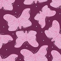 doodle ligne papillons roses motif cramoisi mignon sans couture. vecteur