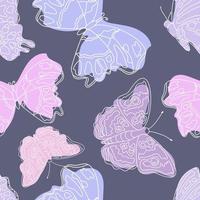 doodle ligne papillons roses motif violet mignon sans couture. vecteur