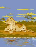 lionne dans hwange nationale parc Zimbabwe Afrique art déco wpa affiche art vecteur