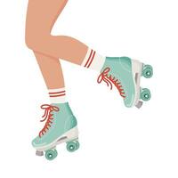 jambes de une fille dans rétro rouleau patins et chaussettes. rouleau patinage femme. rétro illustration dans plat style. vecteur