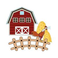 ferme loger, poulet nourriture avec coq illustration vecteur