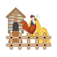 ferme loger, poulet nourriture avec coq illustration vecteur