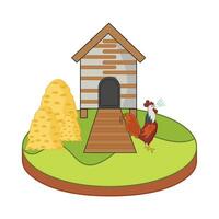 ferme loger, poulet nourriture avec coq illustration vecteur