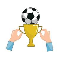 ballon de football dans trophée avec dans main illustration vecteur