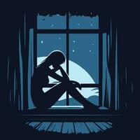 triste femme séance à le fenêtre, vecteur illustration. la dépression et la dépression concept