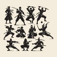 Japonais martial les arts ensemble de silhouettes. isolé vecteur illustration.
