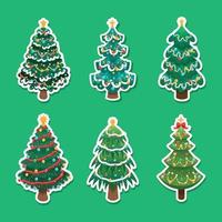 pack d'autocollants pour arbres de noël vecteur