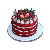 gâteau aux fraises de peintures multicolores. éclaboussure d'aquarelle, dessin coloré, réaliste. illustration vectorielle de peintures vecteur