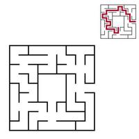 labyrinthe carré noir avec entrée et sortie. un jeu intéressant et utile pour les enfants. illustration vectorielle plane simple isolée sur fond blanc. avec une place pour vos dessins. avec la réponse. vecteur