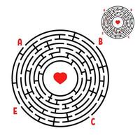 labyrinthe rond abstrait. jeu pour les enfants. casse-tête pour les enfants. trouver le bon chemin. énigme du labyrinthe. illustration vectorielle plane isolée sur fond blanc. avec réponse. avec place pour votre image. vecteur