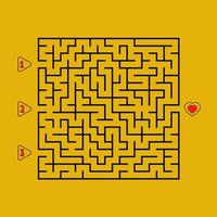 labyrinthe carré abstrait. jeu pour les enfants. casse-tête pour les enfants. trouver le bon chemin vers le cœur. énigme du labyrinthe. illustration vectorielle plane isolée sur fond blanc. vecteur