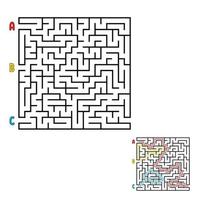 labyrinthe carré abstrait. jeu pour les enfants. casse-tête pour les enfants. trouver le bon chemin vers la sortie. énigme du labyrinthe. illustration vectorielle plane isolée sur fond blanc. avec la réponse. vecteur