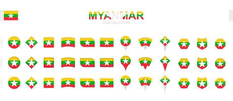 grand collection de myanmar drapeaux de divers formes et effets. vecteur