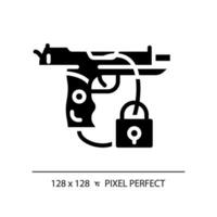 2d pixel parfait glyphe style pistolet sécurité icône, isolé vecteur, plat silhouette illustration représentant armes. vecteur