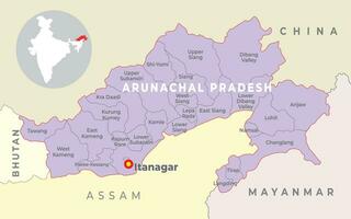 arunachal Pradesh district carte avec voisin Etat et pays vecteur