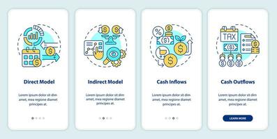 2d linéaire Icônes représentant en espèces couler prévision mobile app écran ensemble. procédure pas à pas 4 pas multicolore graphique instructions avec concept, interface utilisateur, ux, gui modèle. vecteur