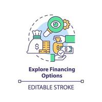 2d modifiable multicolore explorer financement les options icône, Facile isolé vecteur, mince ligne illustration représentant en espèces couler gestion. vecteur